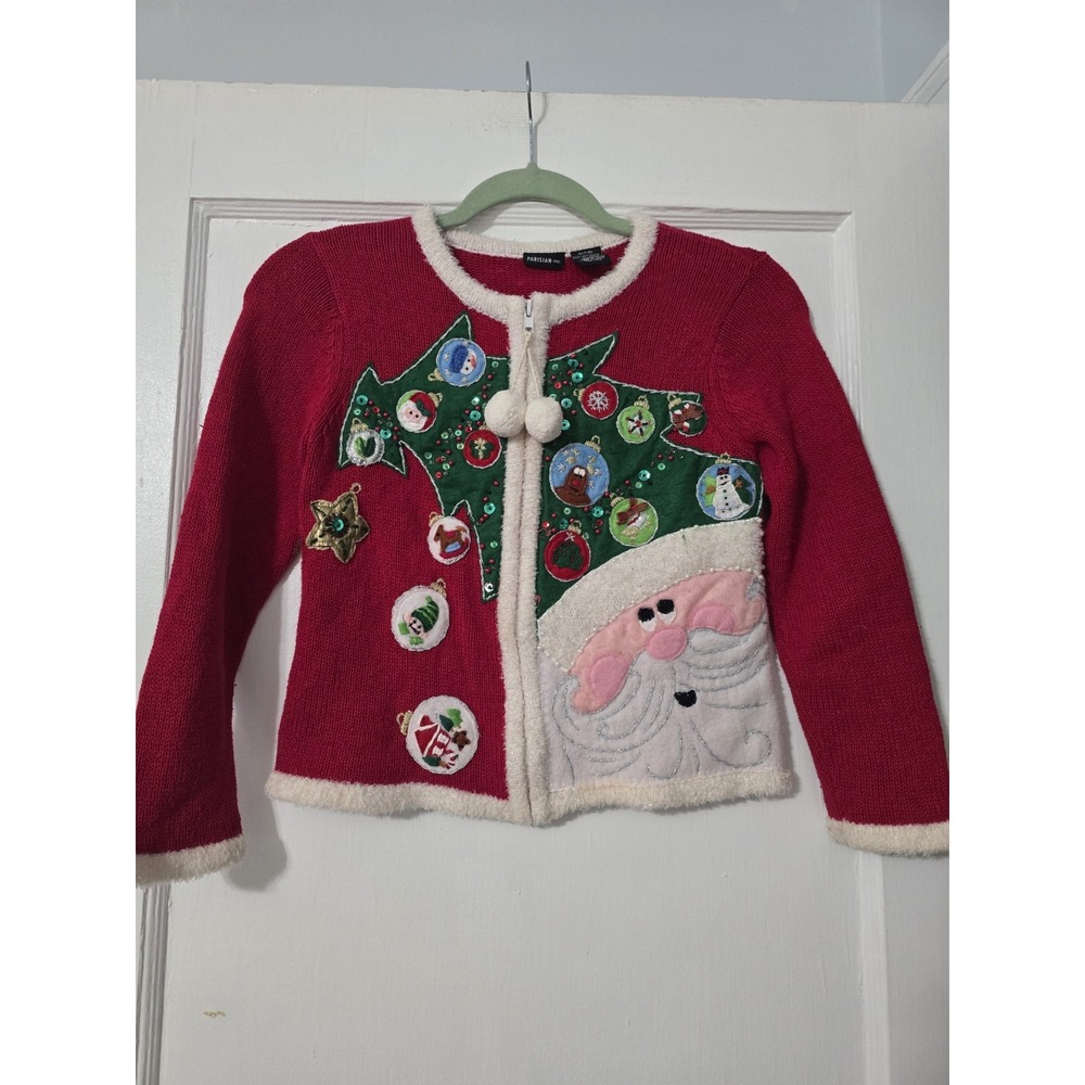 Vintage‎ Parisian Santa Toddler Cardigan Kids Size S(7/8) Christmas Sweater